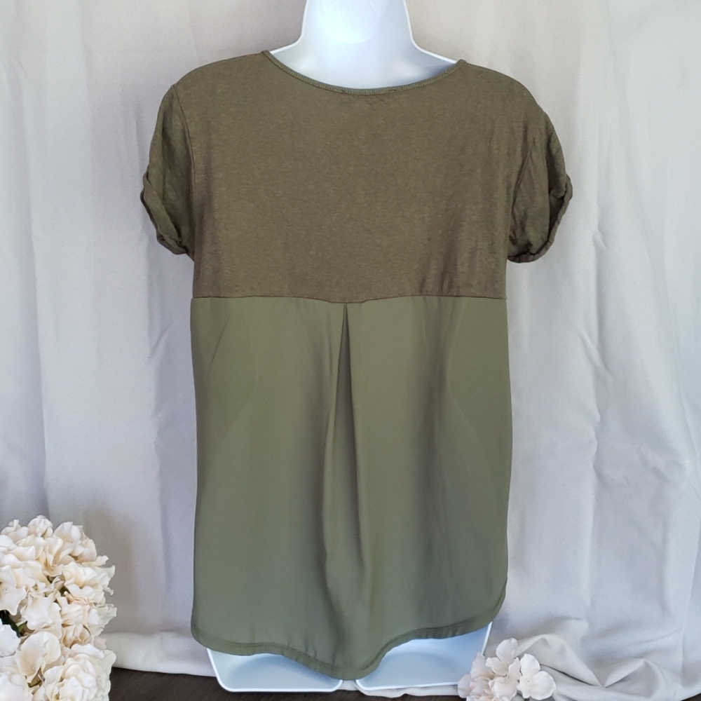 Olive Mesh Back Blouse